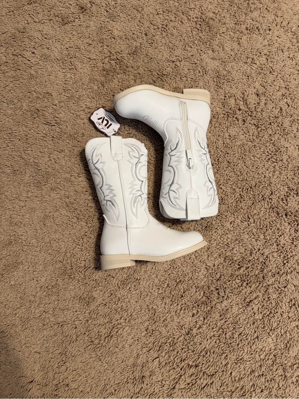 White Kids Cowboy Boots with Stitch Detail